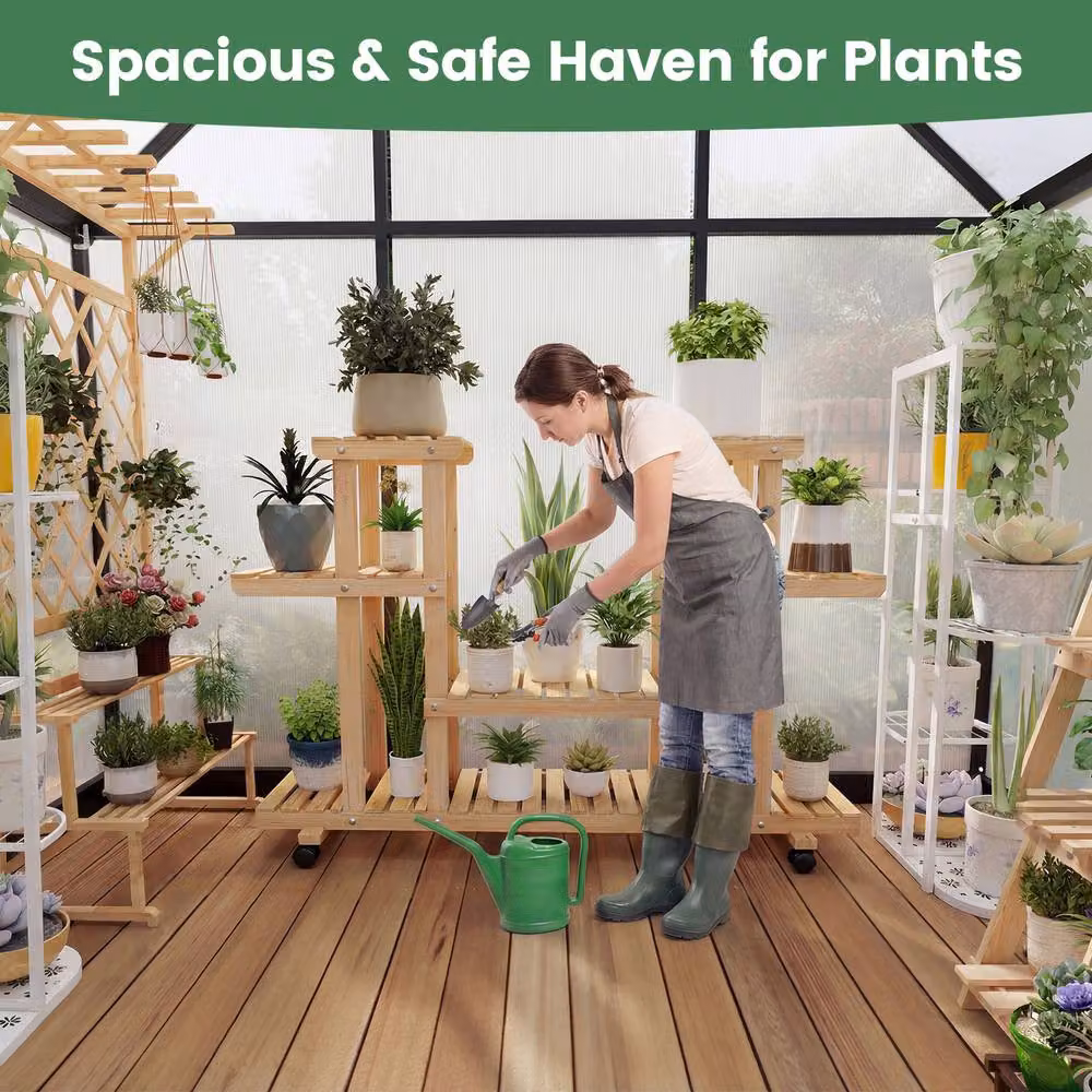 Costway Polycarbonate Greenhouse with Adjustable Hinged Roof Vent in Clear, W/D/H: 180 x 180 x 180 cm – 4