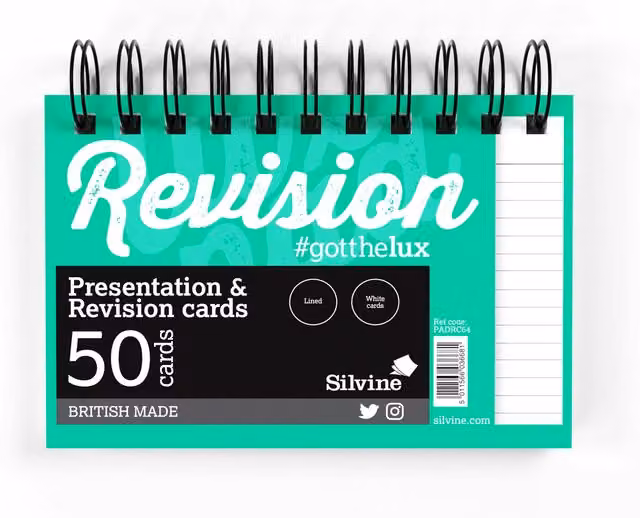 Silvine Wiro-Bound Lined Revision Cards, Green, 50 Pack