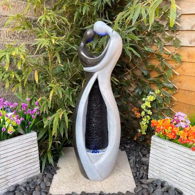 Tranquility Couple Embrace Solar Powered Tabletop Water Feature in Grey