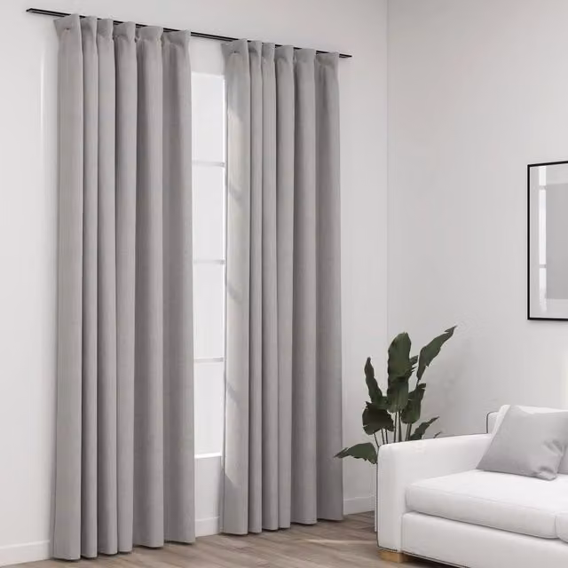 Berkfield Home Grey Linen-Look Blackout Curtains with Hooks, 2 Pack, W: 140 cm, H: 245 cm