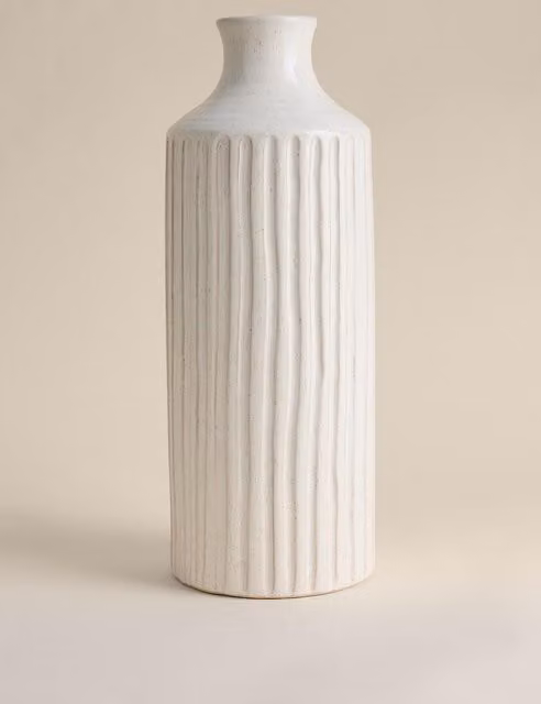 M&S Striped Ceramic Tabletop Vase in White