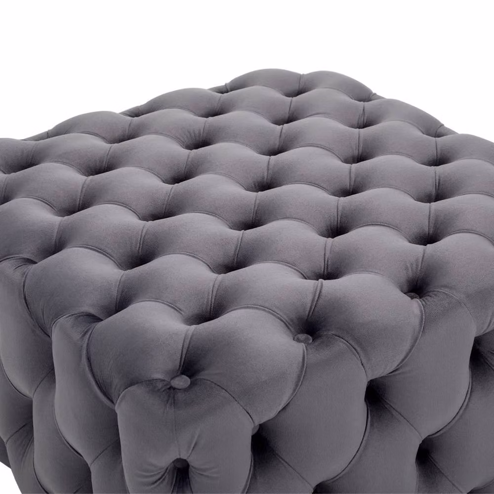 Garden Sanctuary Grey Velvet Upholstered Square Buttoned Footstool – 4