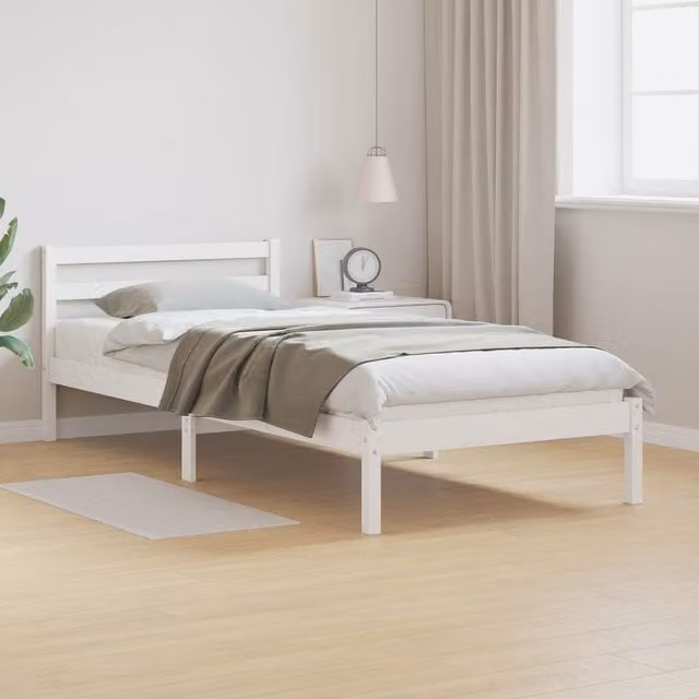 Berkfield Home White Solid Pine Bed Frame with Headboard W: 80 cm, L: 220 cm