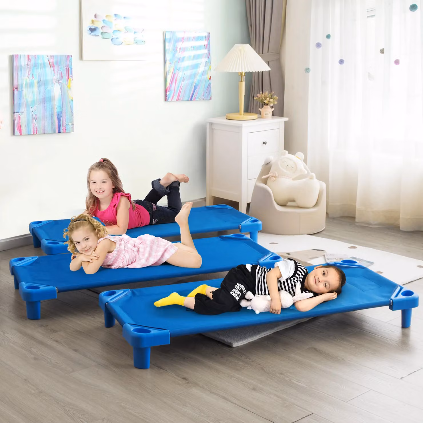 Costway 6-Piece Stackable Naptime Cot Toddler Daycare Rest Mats in Blue, W/D/H: 90 x 190 cm – 3