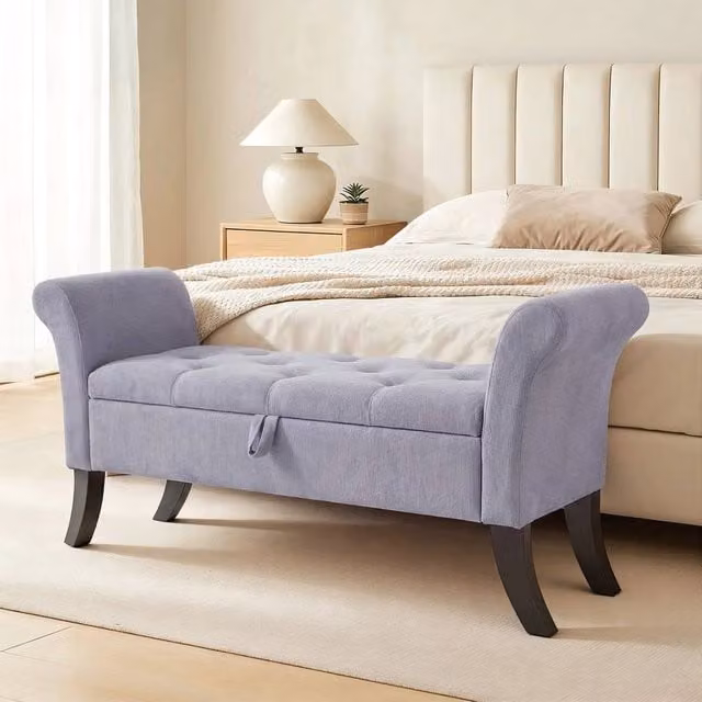 KORVIXA Grey Velvet Upholstered Ottoman Storage Bench, W/D/H: 100 x 100 x 100 cm – 1