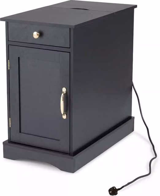 Costway Black End Table with Charging Station and Drawer