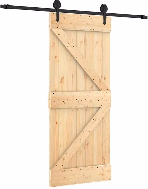 Berkfield Home Rustic Solid Wood Pine Sliding Door with Hardware Set, Brown, W: 85 cm, H: 210 cm