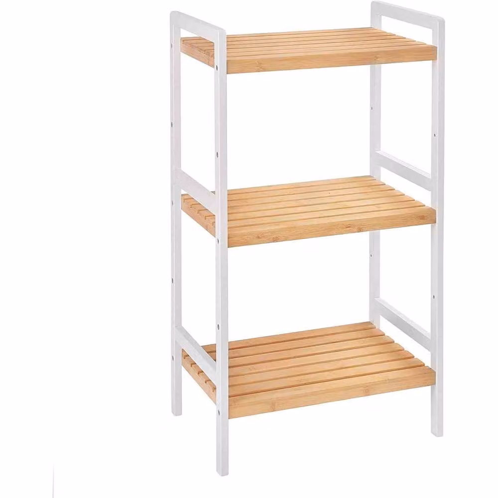 The Bazaarist 3 Tier Bamboo Multipurpose Storage Shelf with Adjustable Shelves, Natural and White – 2