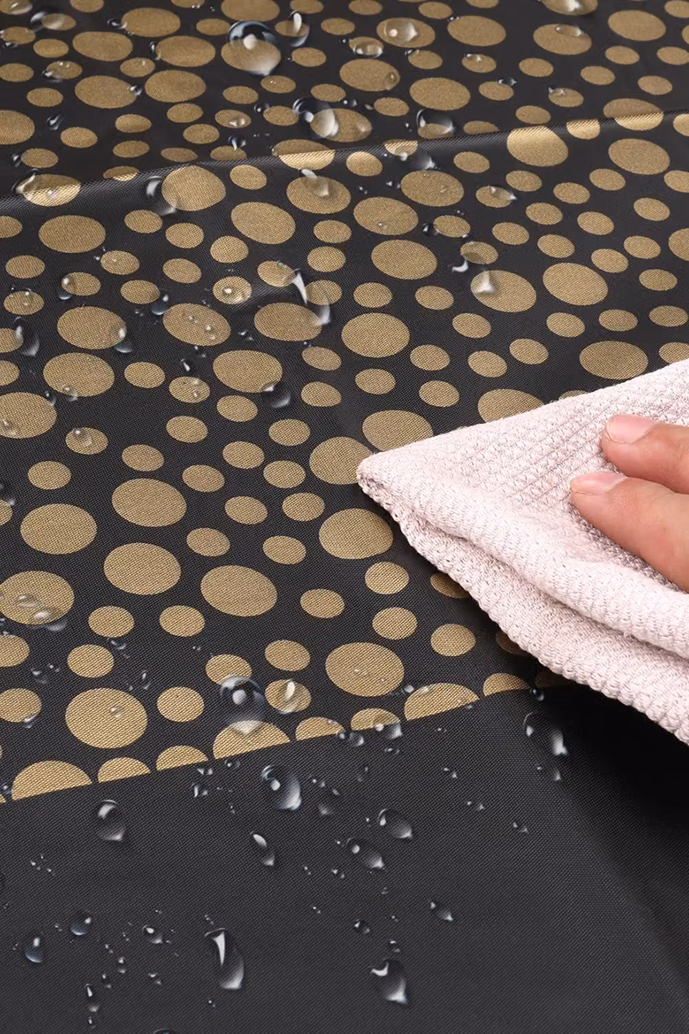 Neel Blue PVC Rectangular Tablecloth with Gold Dot Confetti Print, Black and Blue, W: 137 cm, L: 274 cm – 4