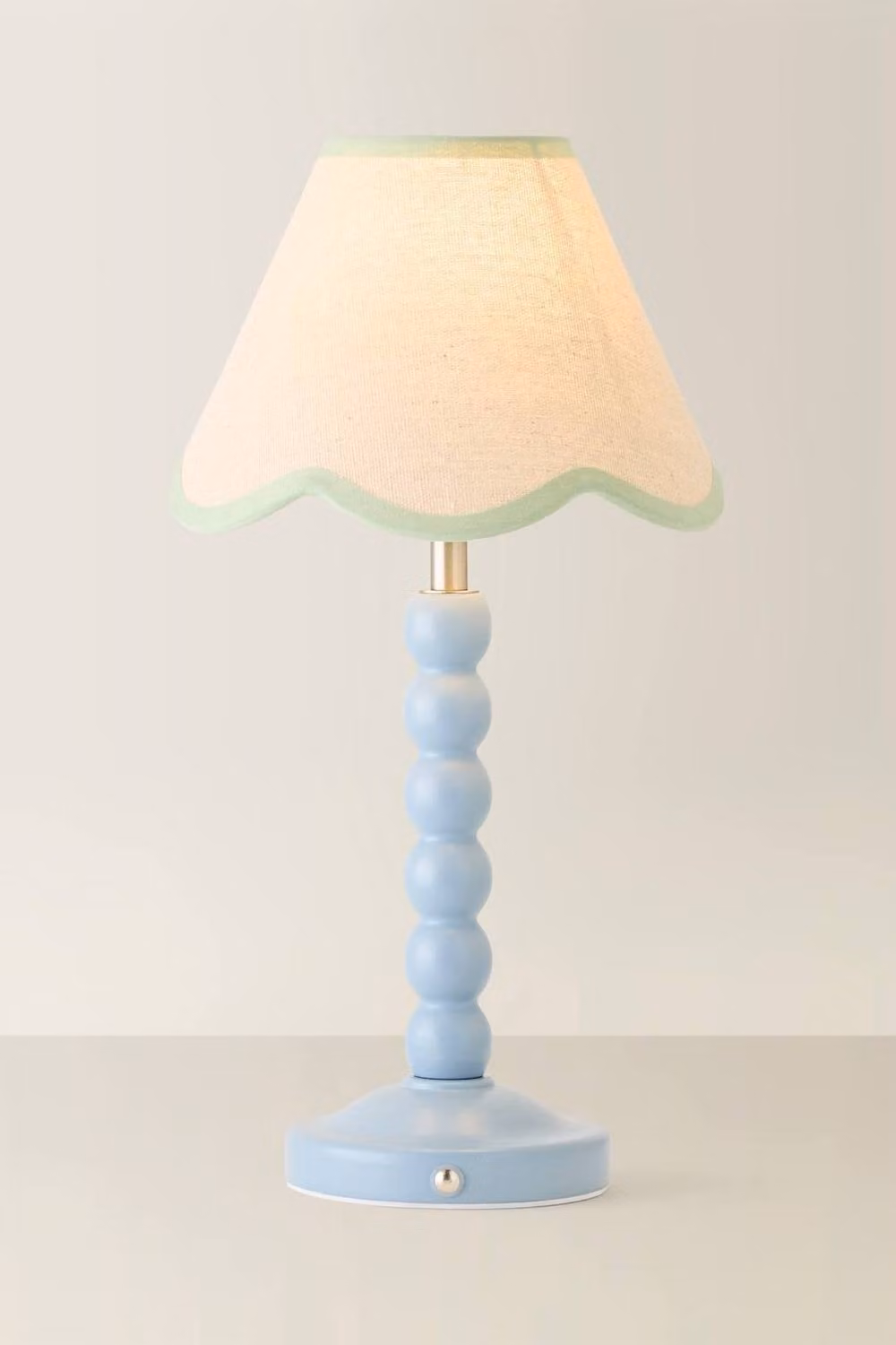 ValueLights Bobbin Scallop Trim Rechargeable Portable Table Lamp with Blue and Green Fabric Shade – 2