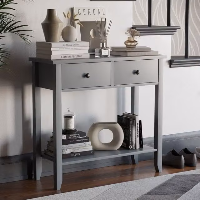 Vida Designs Windsor 2 Drawer Console Table in Grey