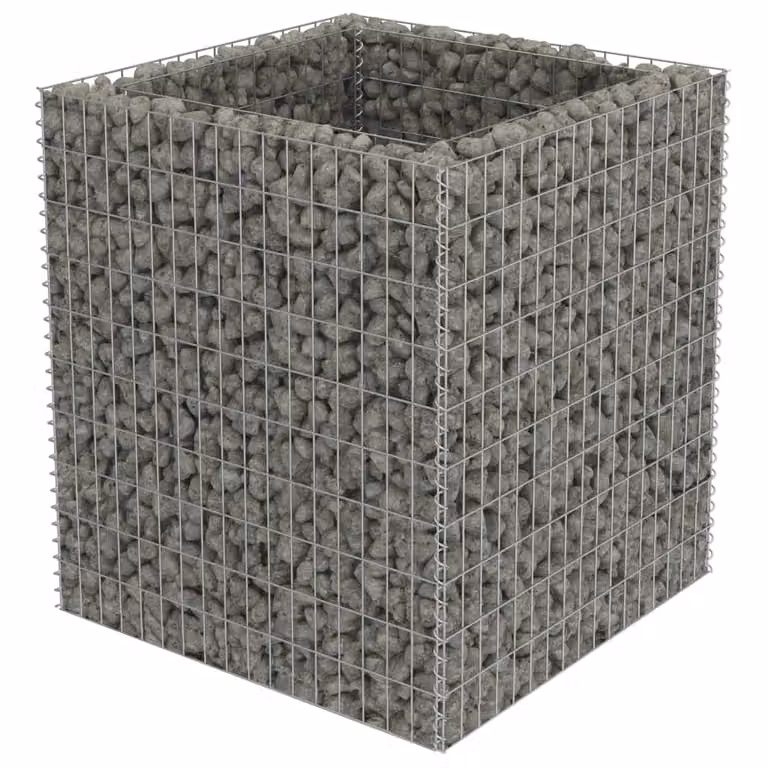 Berkfield Home Silver Galvanised Steel Stone Gabion Raised Bed, W/D/H: 90 x 90 x 100 cm