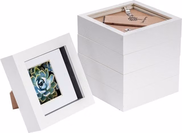 Nicola Spring White Square 3D Box Photo Frame, Pack of 5, W/D/H: 10.16 x 10.16 x 10.16 cm