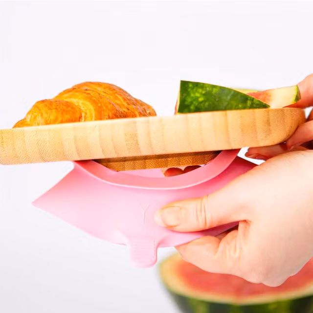 Tiny Dining Pink Bamboo Divided Childrens Suction Dinner Plate