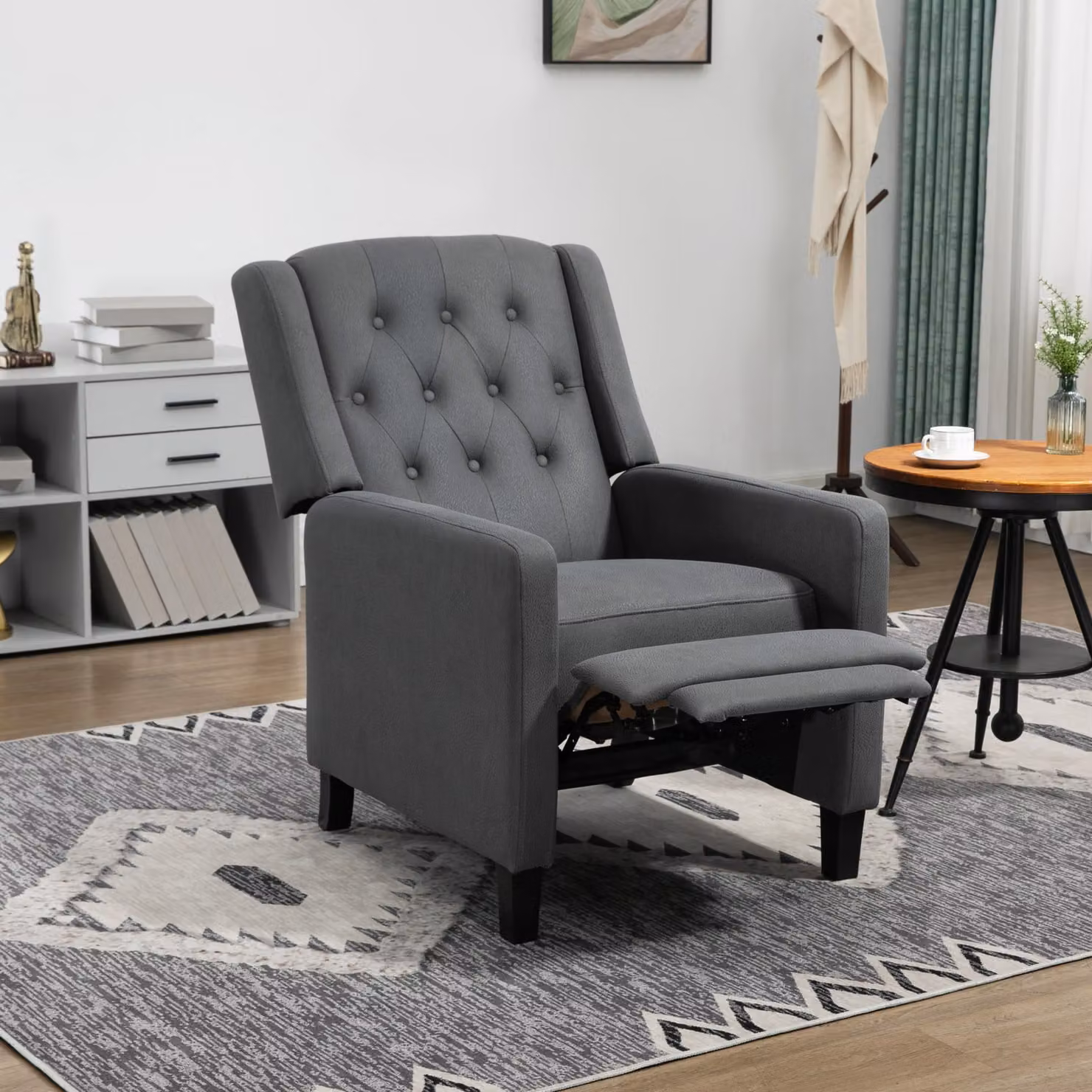HOMCOM Wingback Recliner Chair in Grey with Microfibre Cloth and Integrated Leg Rest – 2