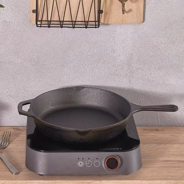 FLAVORA Black Enamel Cast Iron Non-stick Frying Pan with Pouring Spout – 1