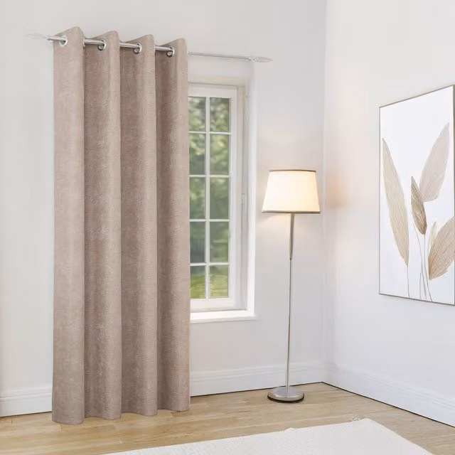 Enhanced Living Knightsbridge Sand Chenille Blackout Eyelet Curtain W: 66 in, H: 84 in – 1