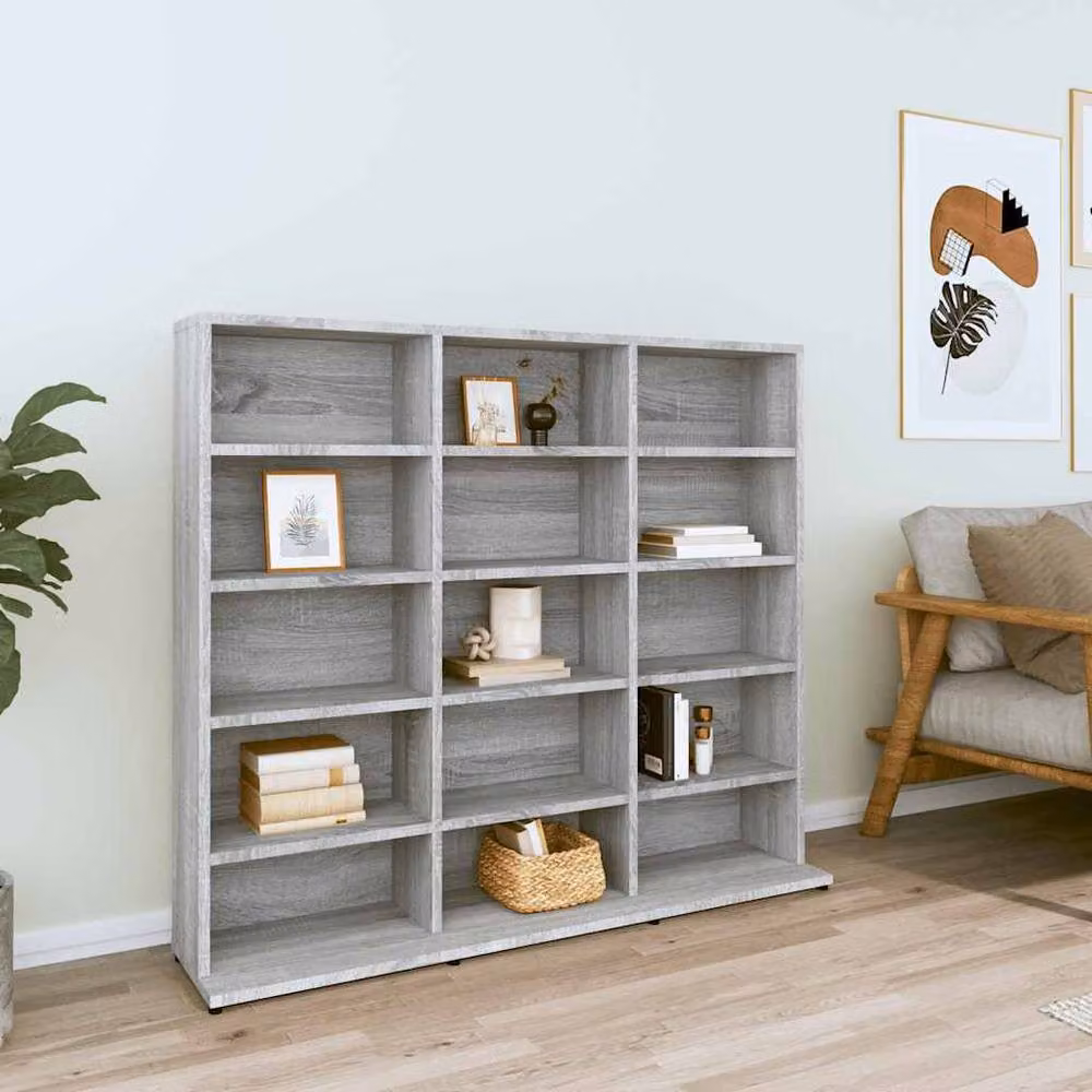 Berkfield Home Sturdy CD Cabinet in Grey Sonoma, W/D/H: 102 x 23 x 89.5 cm – 2