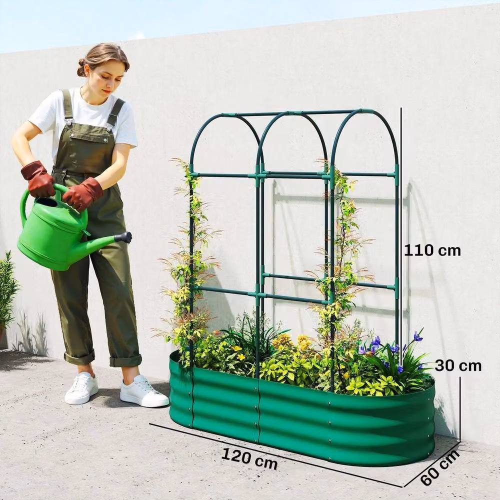NESTLUNE Galvanised Steel Raised Garden Bed in Green, W/D/H: 121.92 x 60.96 x 139.90 cm – 2