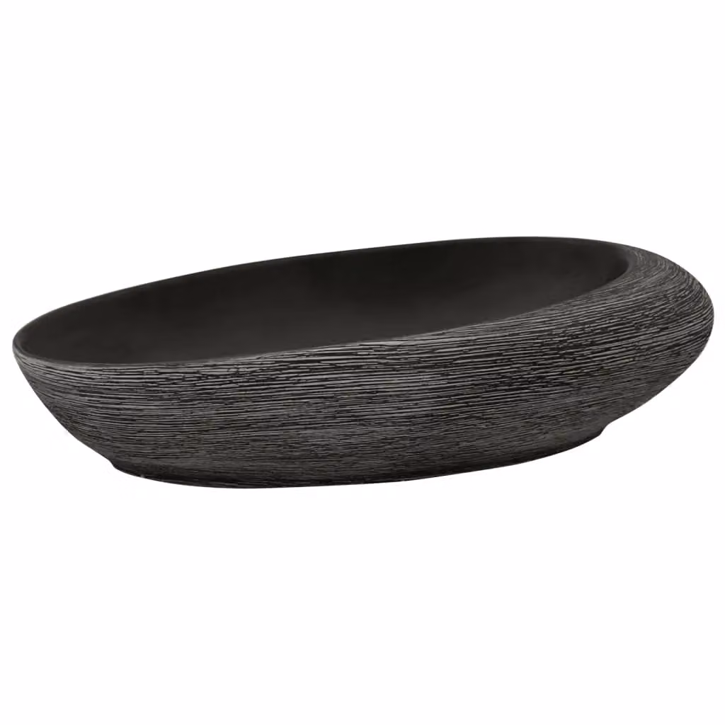 Berkfield Home Oval Ceramic Countertop Basin in Grey and Black, W: 59 cm, D: 40 cm, H: 14 cm – 2