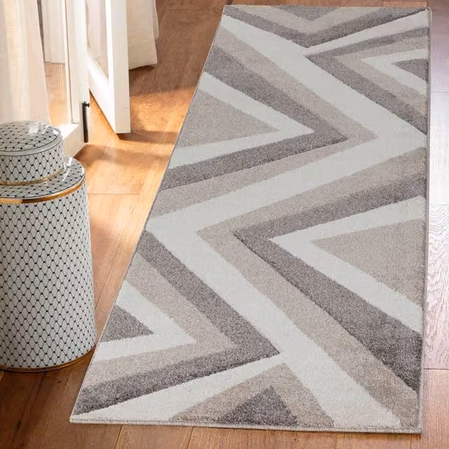 Desire Rugs Valencia Modern Zig Zag Geometric Carved Area Rug Runner, Beige and Brown, W: 60 cm, L: 220 cm