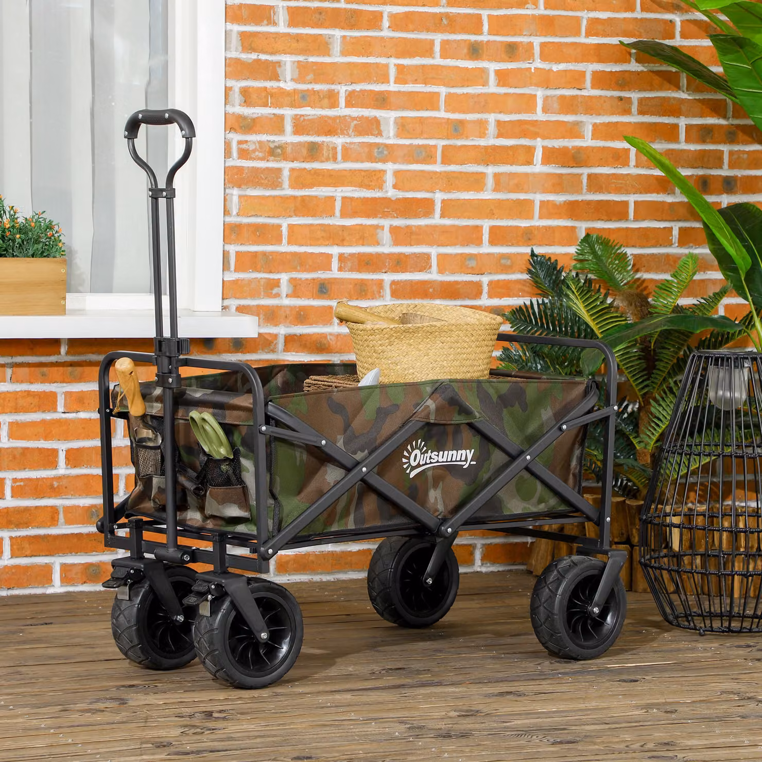 Outsunny Folding Garden Trolley with Carry Bag, Multicolour Outdoor Wagon Cart with 100kg Capacity – 2