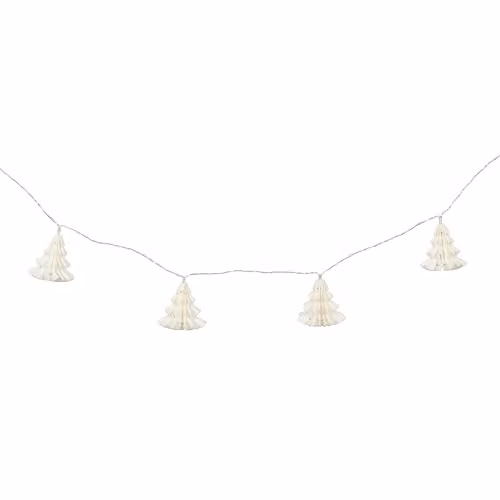 Lights4fun White Paper Christmas Tree Garland with 10 Warm White LEDs, Battery Operated, 1.8m – 2