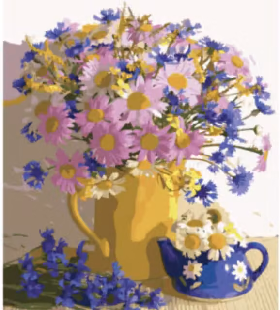 Syntego Purple Daisy Vase and Teapot Paint by Numbers Kit for Adults in Multi-colour