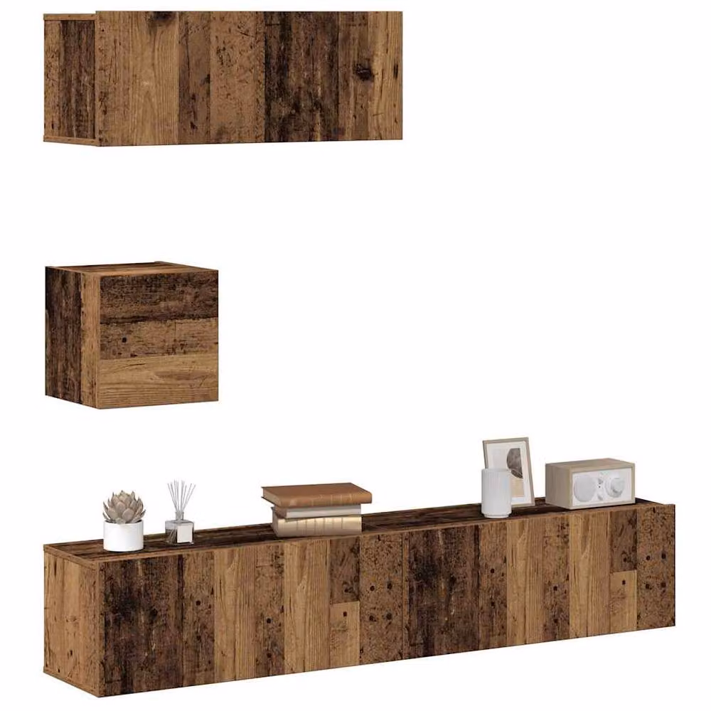 Berkfield Home Classic 4 Piece Wall-Mounted TV Cabinet Set in Brown Engineered Wood – 2