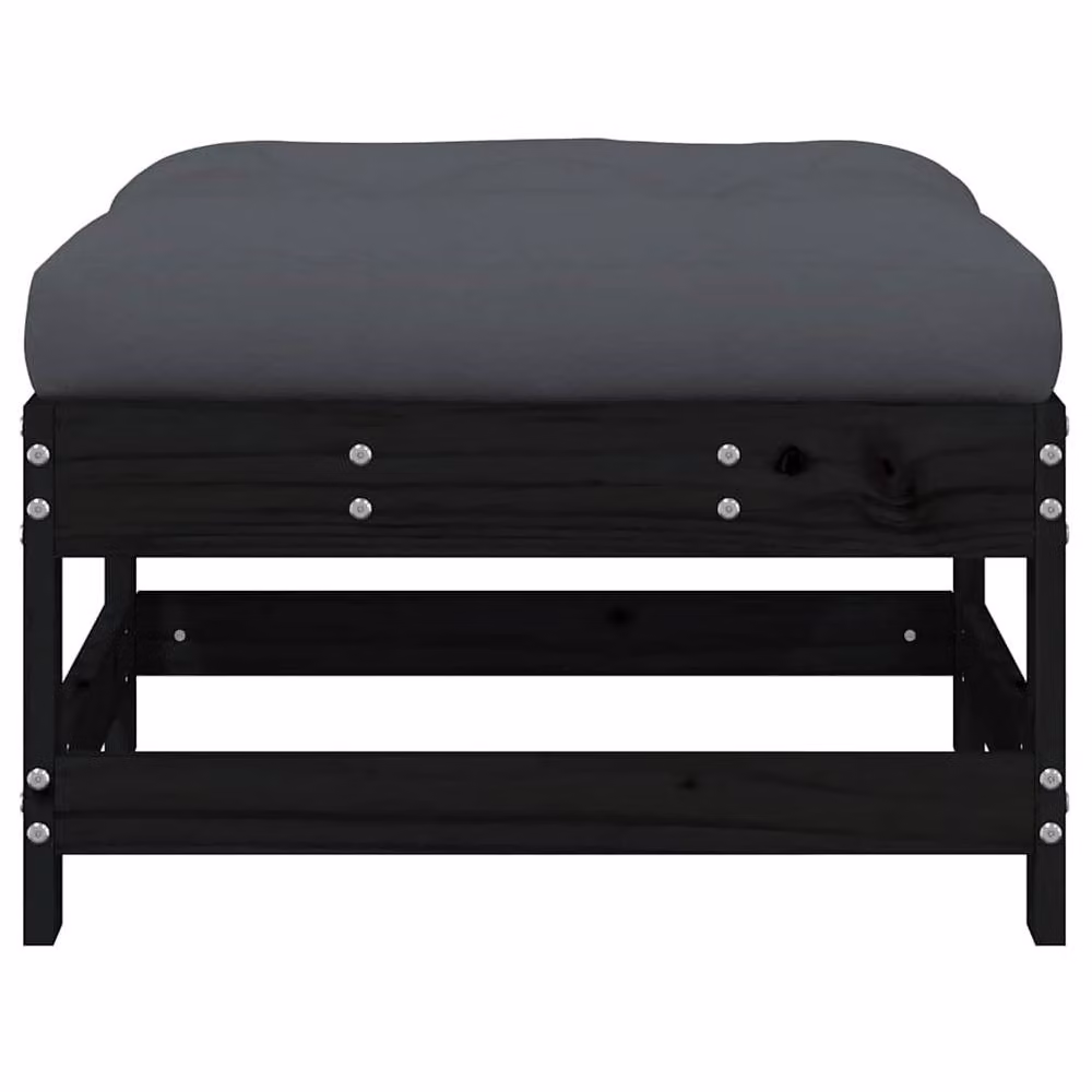 Berkfield Home Rustic Black Solid Pine Garden Footstool with Cushion – 3