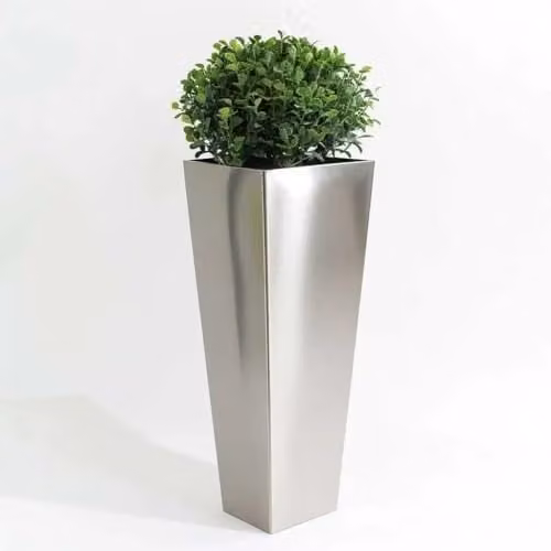 Tulipy Silver Galvanised Steel Tall Tapered Square Planter W: 40 cm, D: 40 cm, H: 90 cm – 3