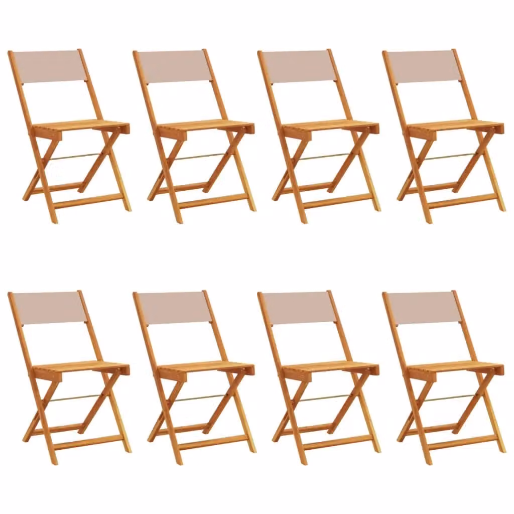 Berkfield Home Set of 8 Folding Garden Chairs in Taupe Fabric and Acacia Wood – 1