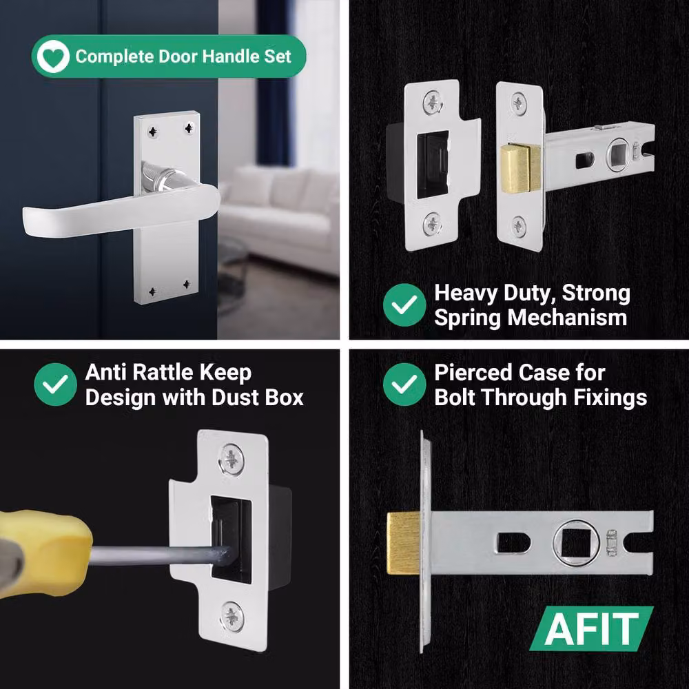 AFIT Polished Chrome Backplate Door Handle Latches, 6 Pairs, Silver – 3