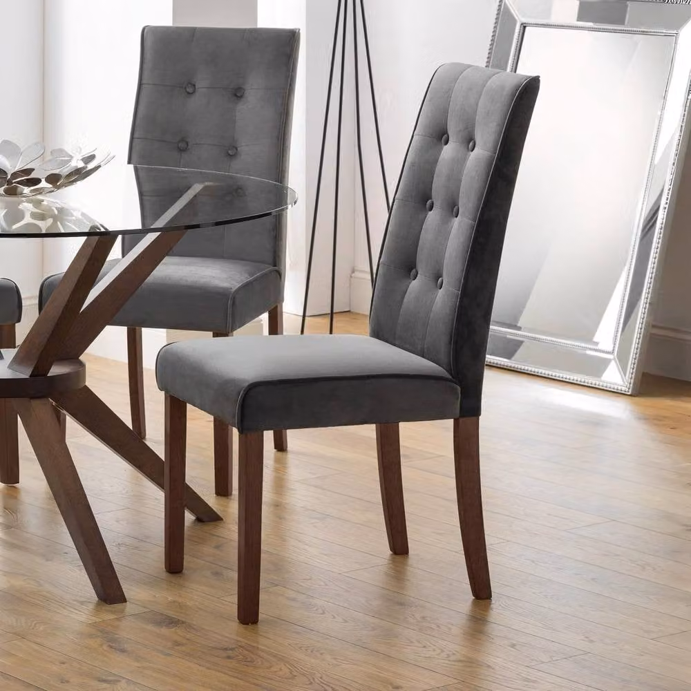 Cheshire Devonshire Elegant Velvet Dining Chairs - Set of 2 in Grey – 3