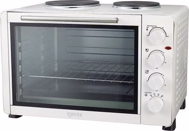Igenix Tabletop Mini Oven and Grill with Double Hotplate, 45 l, White – 1