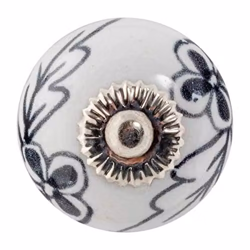 Nicola Spring Ceramic Cupboard Drawer Knob in Black and White Floral Design – 1