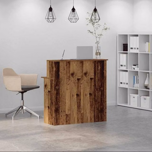 Berkfield Home Reception Desk in Brown Old Wood, W/D/H: 100 x 50 x 103.5 cm