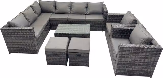 Fimous Modern Outdoor Rattan Garden Furniture Set in Dark Grey with 2 Chairs and 2 Small Stools