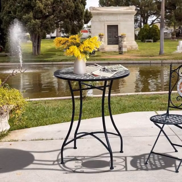 FORGEVIO Black Round Mosaic Side Table and Plant Stand, W/D/H: 60 x 60 x 71 cm – 1