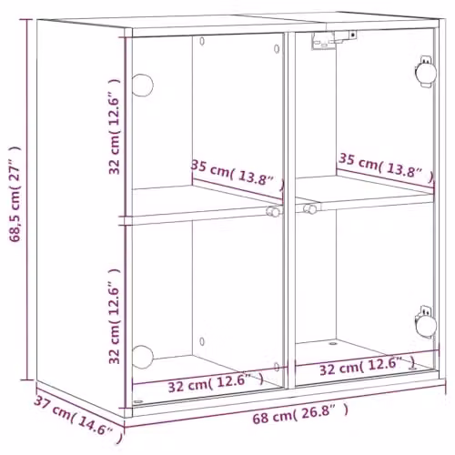 vidaXL Wall Cabinet with Glass Doors in Grey, W/D/H: 68 x 37 x 68.5 cm – 2