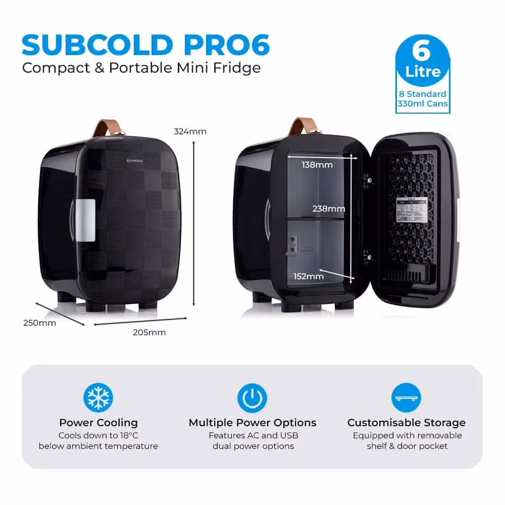 Subcold Pro 6L Mini Fridge in Jet Black – 6
