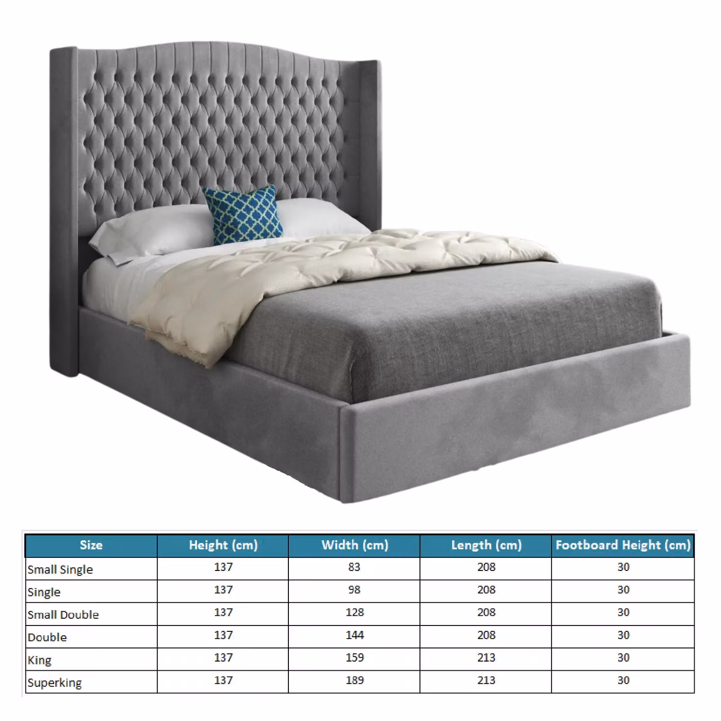 Casani Chesterfield Upholstered Velvet Bed Frame in Grey W/D/H: 200 x 90 x 137 cm – 5
