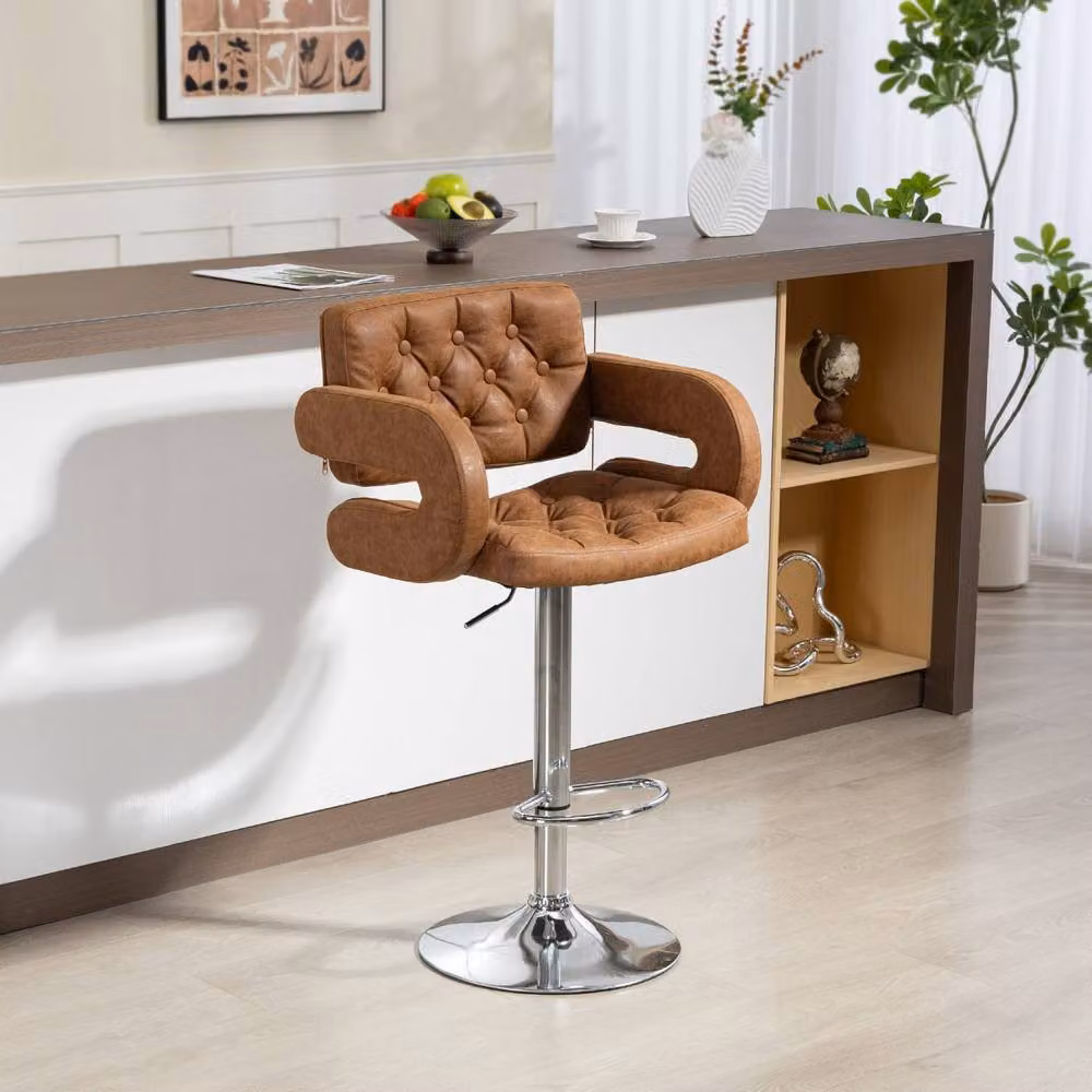 Wyld Haus Dovetti Brown Faux Leather Adjustable Swivel Bar Stool with Armrests – 3