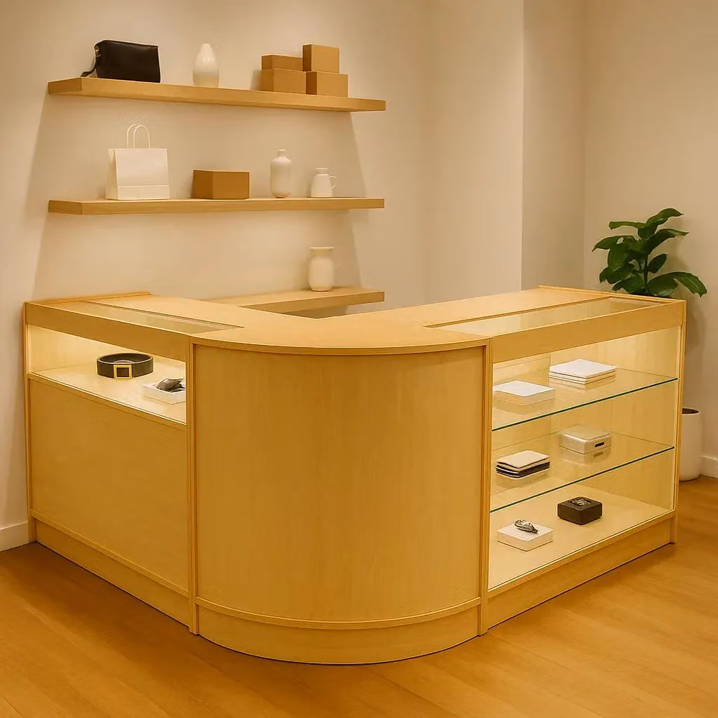 Monstershop Triton LED Shop Counter Set K900, B900 & CM60 in Maple Beige with Glass – 2