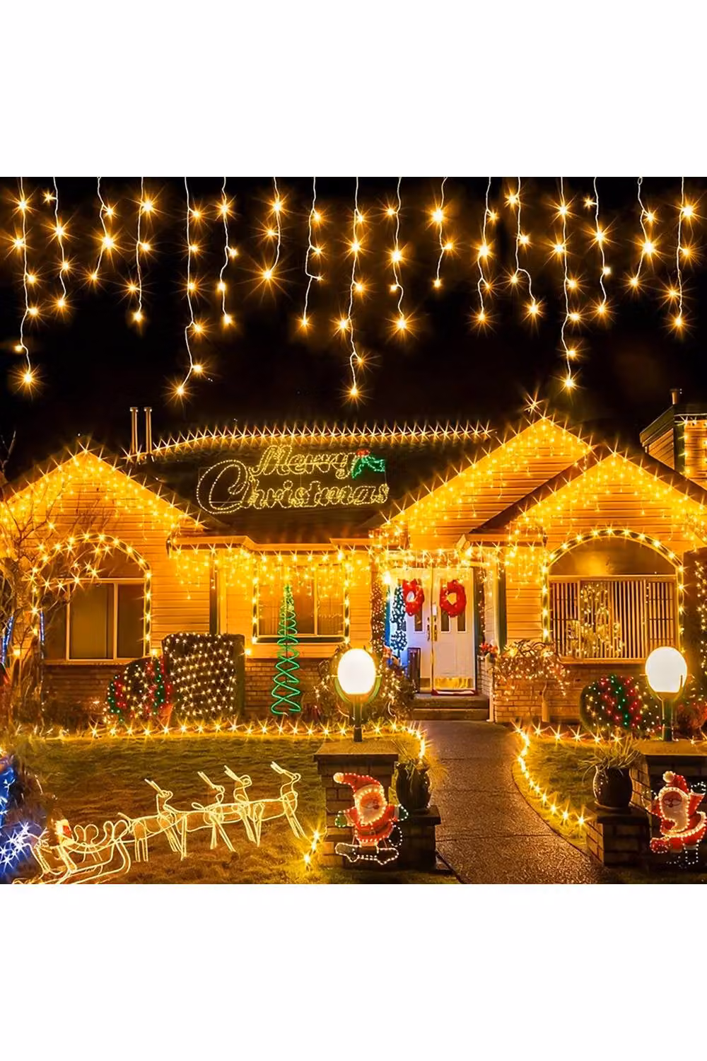 Living and Home Solar-Powered White LED Icicle String Lights with Remote Control and Dusk Sensor – 2