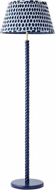 Amara Navy Twist Floor Lamp with Blue Fabric Ikat Pleat Shade and Wood Base