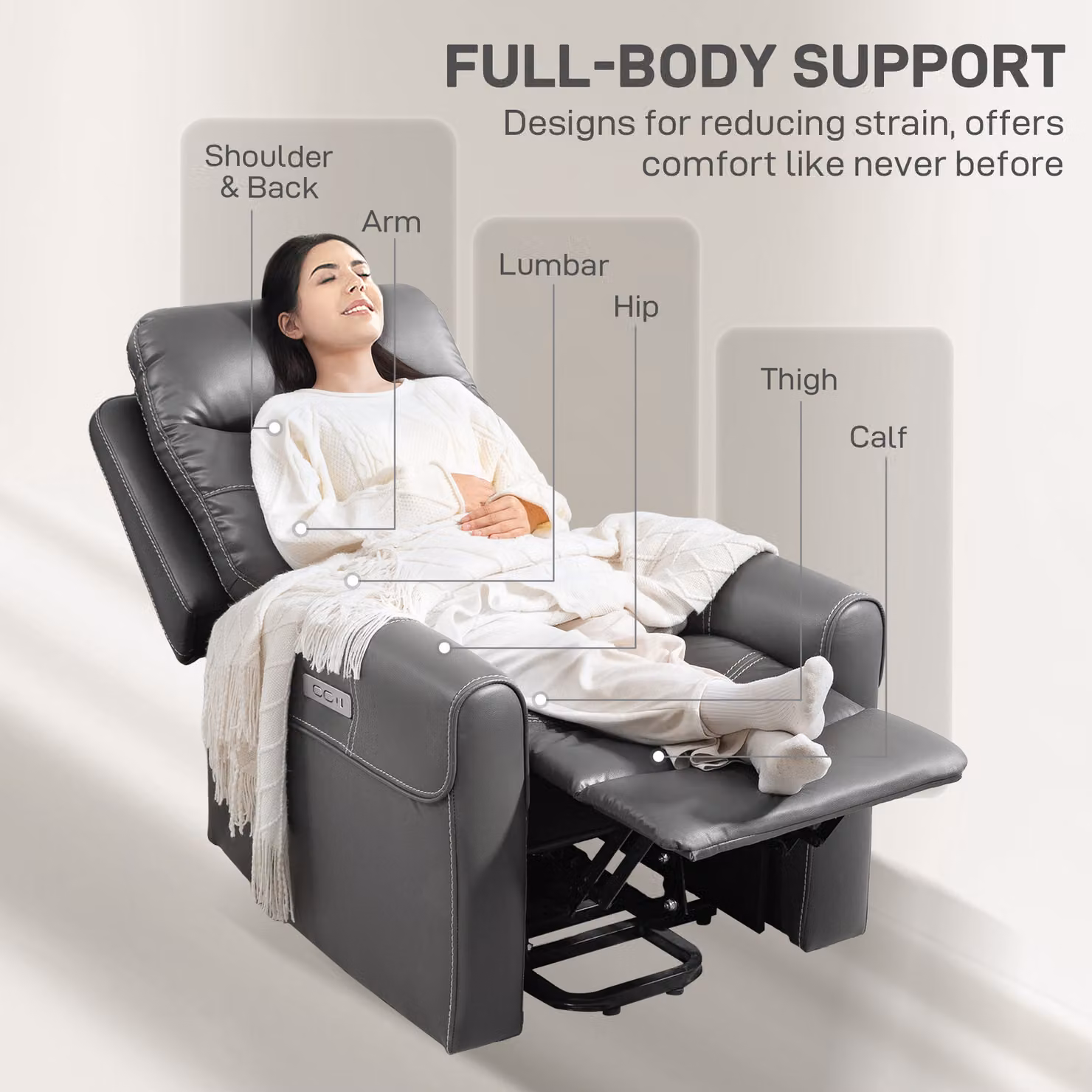 HOMCOM Power Lift Recliner Chair for Seniors in Charcoal Grey with USB Ports and Remote Control – 6