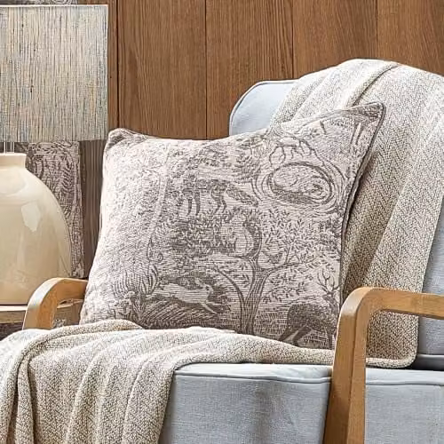 Winter Woods Jacquard Chenille Polyester Filled Cushion in Beige, W/D/H: 50 x 50 x 50 cm – 2