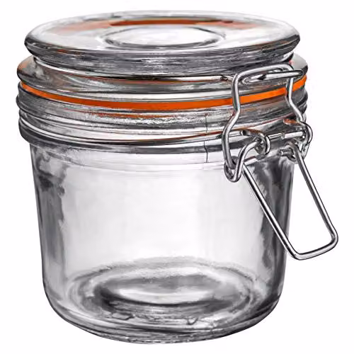 Argon Tableware Glass Storage Jar with Airtight Clip Lid, 350ml, Transparent and Orange – 1