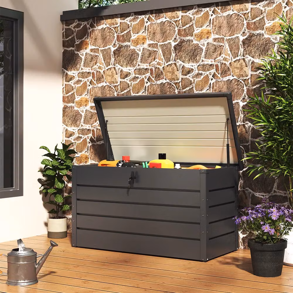 Living and Home 350L Metal Lockable Outdoor Garden Storage Box in Dark Grey – 2
